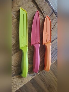 Fiesta Knife Set With Sheath in Lime Green, Coral Pink & Tangerine Orange